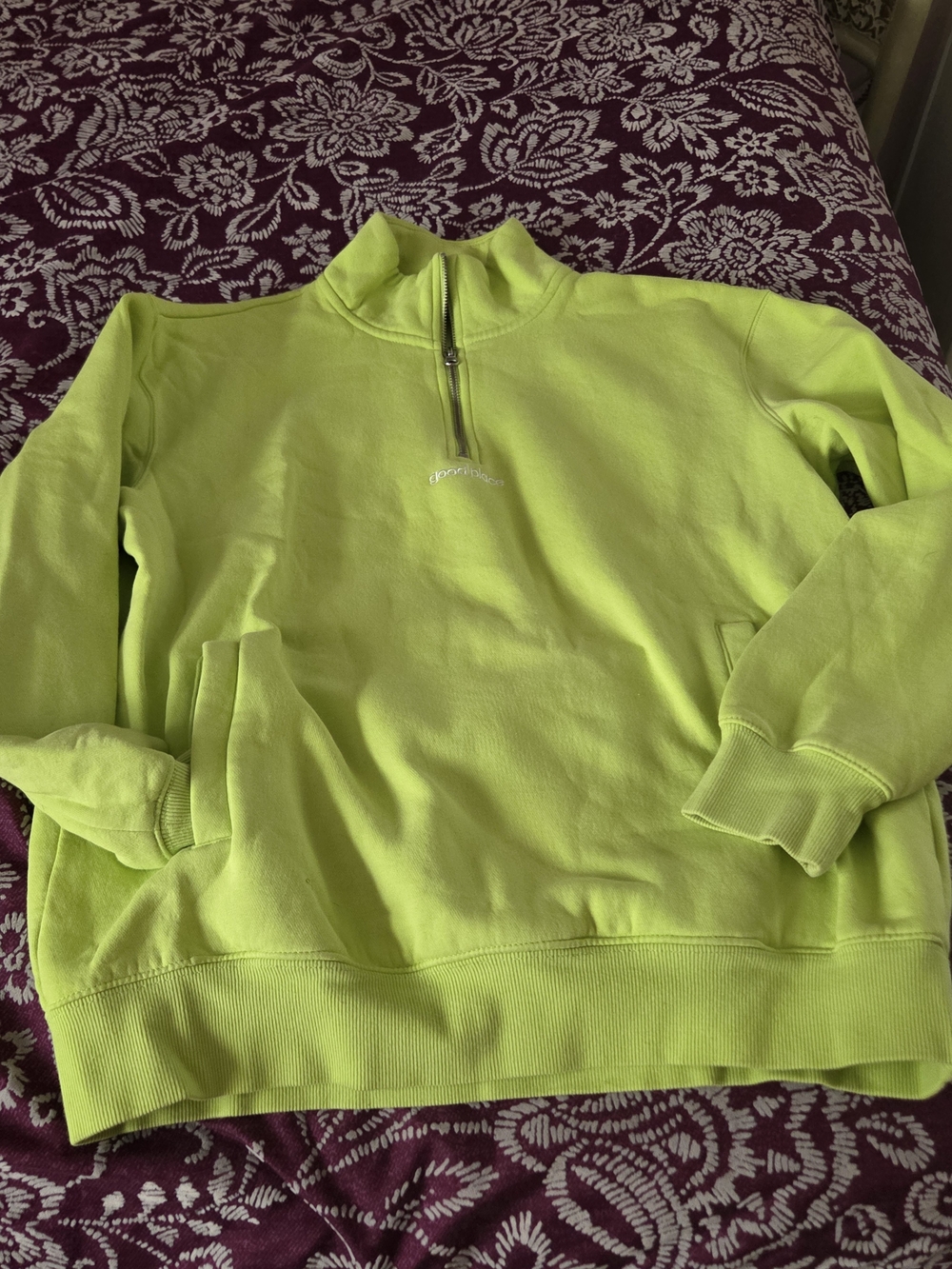 H&M Neon Lime Cowl Half-Zip Sweatshirt